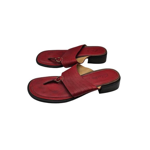 CLARKS Red Bendables Women's slides wedge leather Sandals 9.5M Office Casual - Picture 2 of 7